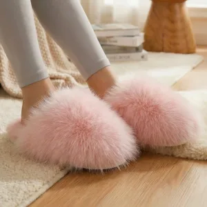 Winter Warm Fur Slippers Soft Fluffy Home Shoes