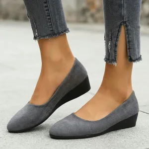 pointed toe flats, pointed ballet flats, wedge slip on shoes, slip on wedge sandals